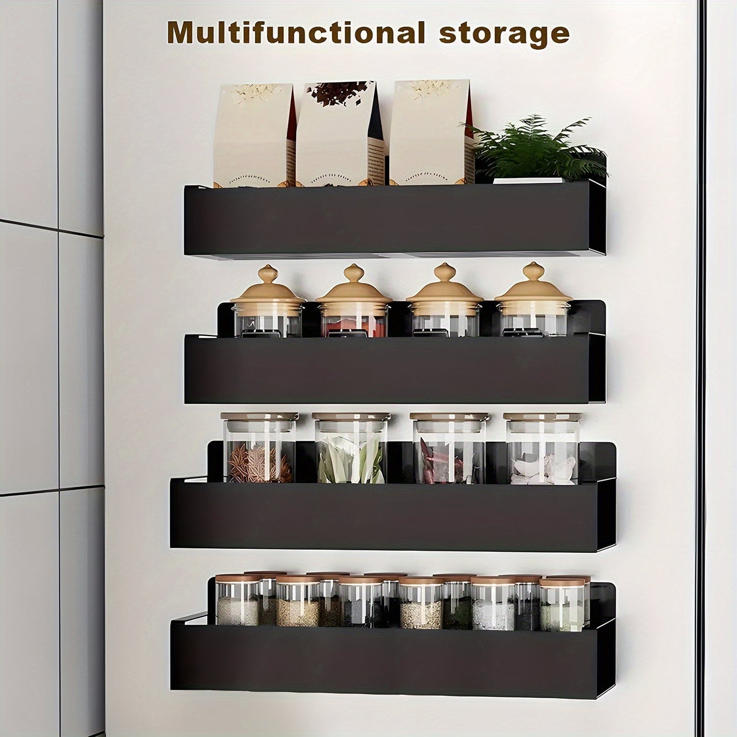 Magnetic Storage Box Organizer for Refrigerator, Washing Machine & Coffee Machine – Strong Magnetic Adsorption No-Drill Spice Rack & Kitchen Organizer, Stylish Household Storage (Black/White, 2/4pcs)
