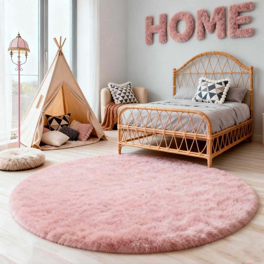 Round Shaggy Area Rug in Seven Solid or Tie-Dye Colors with 4 x 4-Foot to 8 x 8-Foot Sizes