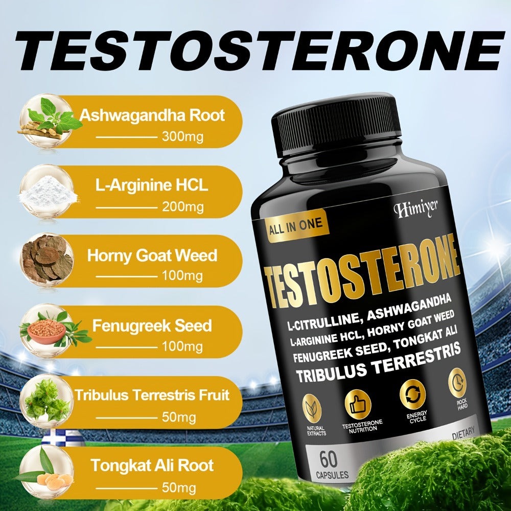 Male Testosterone Support Capsules with Maca Root, Epimedium, L-Citrulline & Ashwagandha — Men's Vitality, Strength, Stamina & Energy Supplement | Natural Performance Formula for Men Over 40 | 1 or 3 Pack