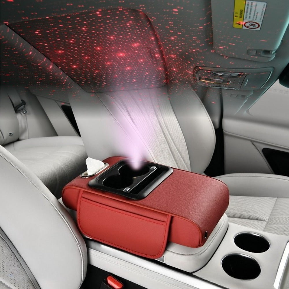 Car Armrest Box Cover Starry Sky Memory Foam Center Console Pad with Type-C USB Charging Port & Storage Pockets – Multifunctional Interior Protector Gift for Men and Women