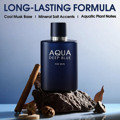 Cologne for Men Aqua Deep Blue 3.4oz Fresh Aquatic Eau de Toilette Long Lasting Daily Wear Office Club Scent Father's Day Birthday Gift for Him