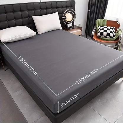 Waterproof Solid-Color Fitted Sheet with 11.8-Inch Pocket, Six Colors and Twin to King Sizes