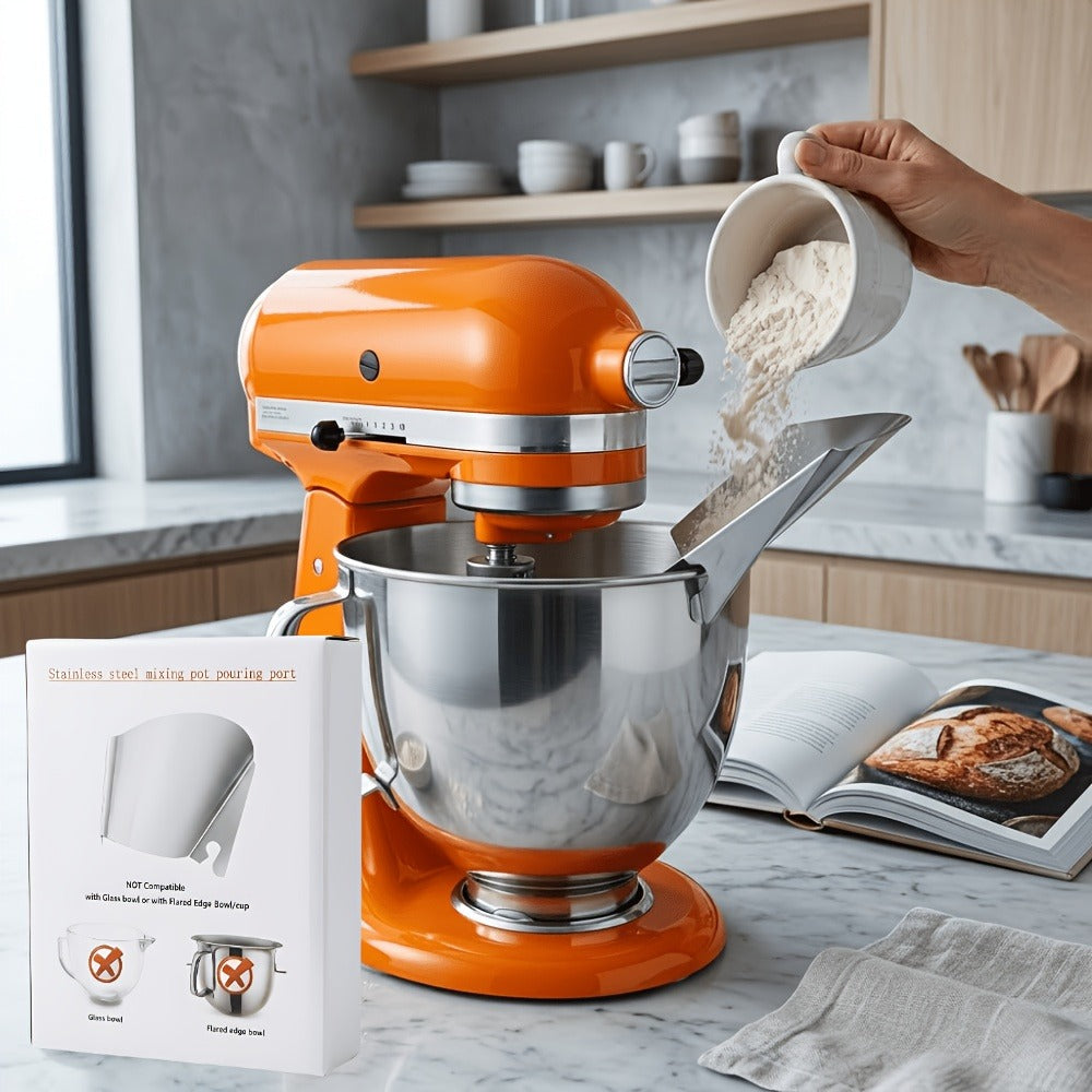 Stainless Steel Stand Mixer Pouring Chute for Select 4.5–8 Qt Tilt-Head and Bowl-Lift Mixers