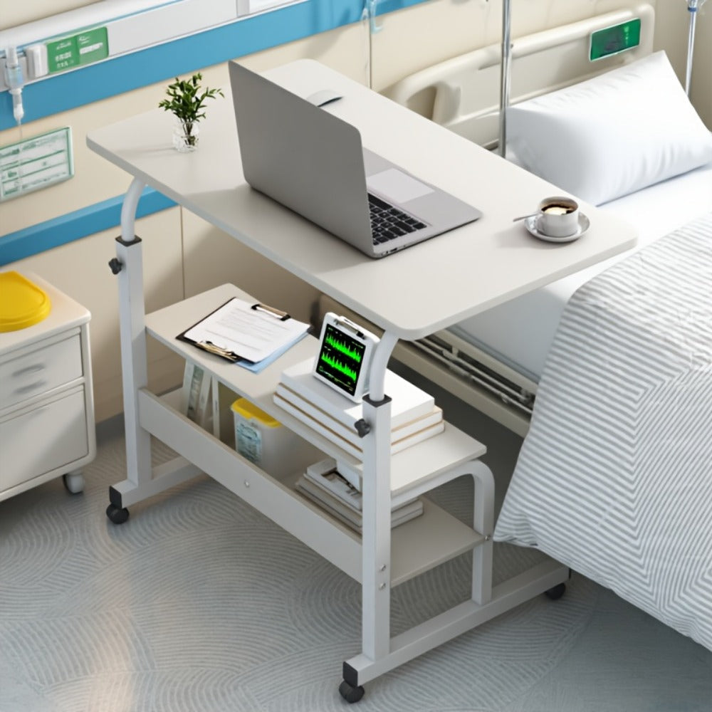 Overbed Table with Casters Adjustable Height – Bedside Nursing Table for Hospital & Home Care, Rolling Laptop Desk for Elderly & Patients, Meal Tray Stand, Multiple Colors