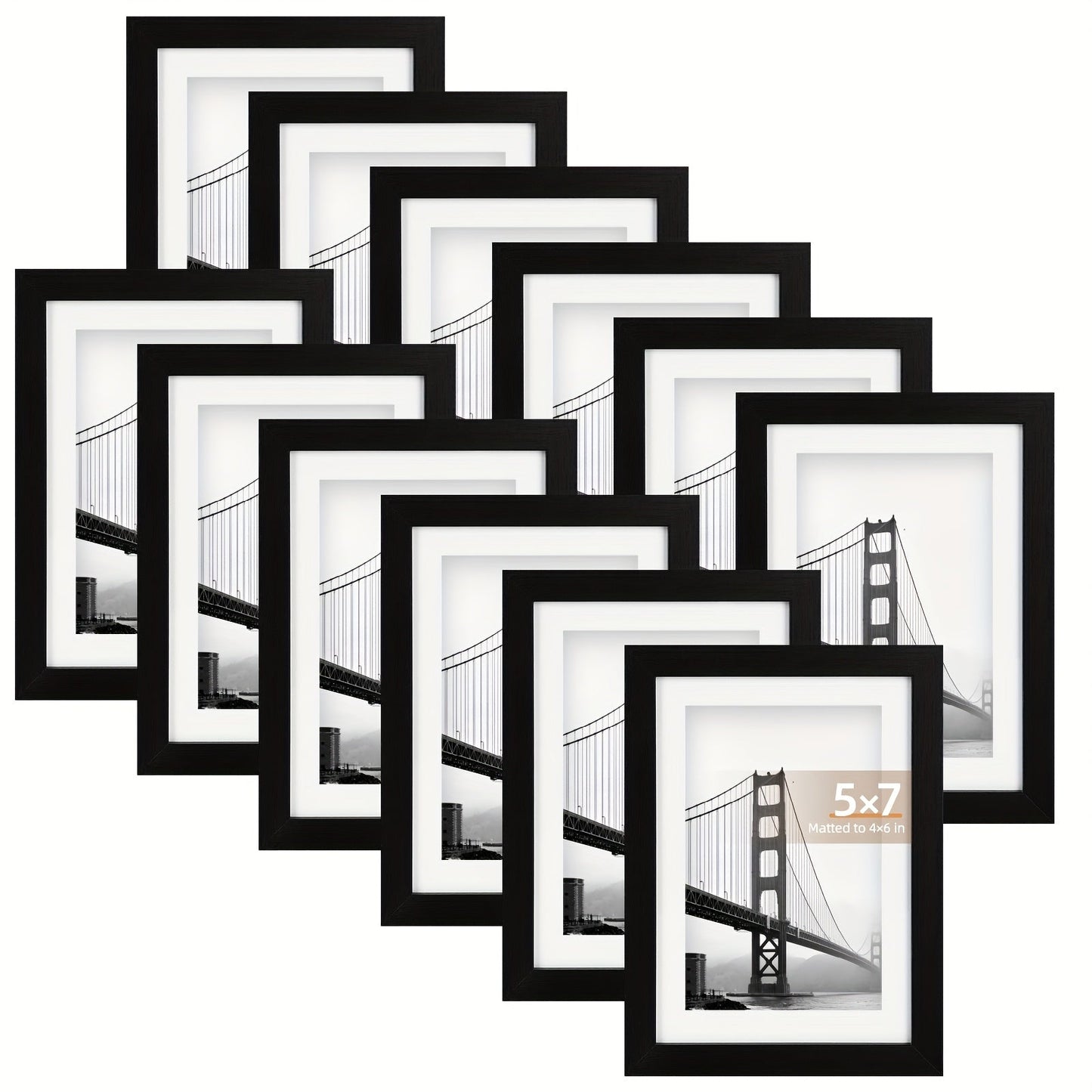 Black Picture Frame Set with 12 or 24 Frames in 4 x 6, 5 x 7 or 8 x 10-Inch Checkout Sizes