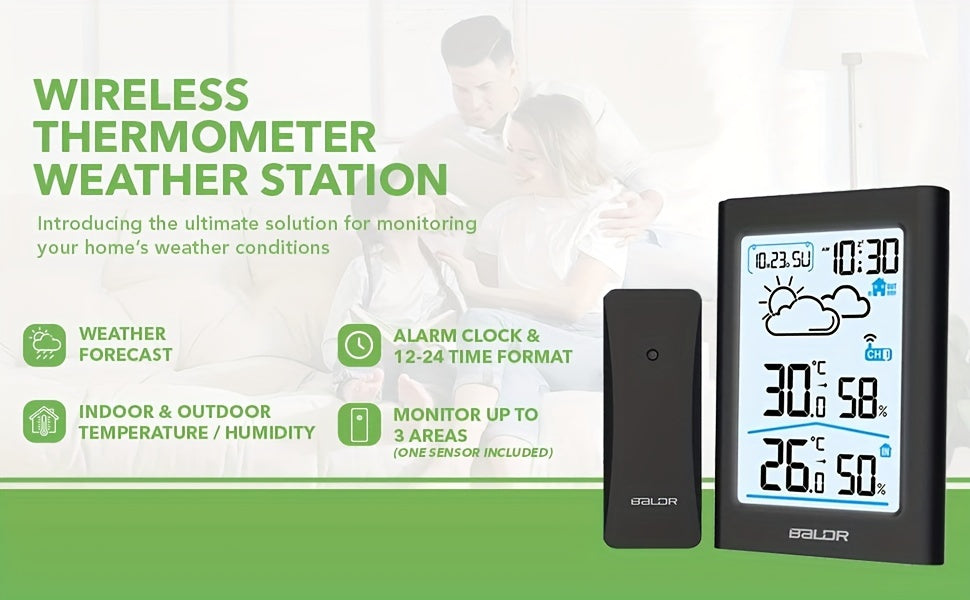 Wireless Home Weather Station with Indoor Outdoor Temperature, Humidity, Forecast and Alarm Clock