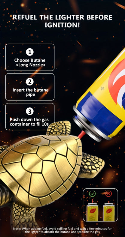 Turtle Lighter Refillable Flame - Creative Novelty Butane Lighter with Adjustable Flame, Aluminum Alloy Shell
