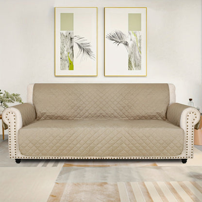Sofa Cover Five-Layer Quilted Microfiber Protector with Elastic Strap and Foam Anchors for 3 or 4 Seats