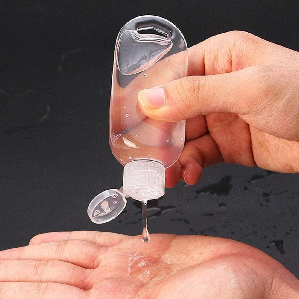 50-Pack 1.7 oz Clear Refillable Travel Bottles with Keychain Tops for Toiletries and Liquids