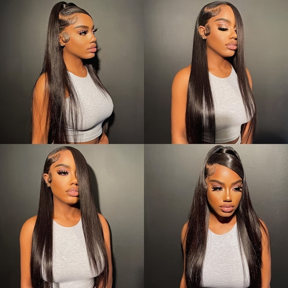 4x4 Lace Closure Straight Human Hair Wig in Natural Black with 12, 22 or 28 Inch Options for Women