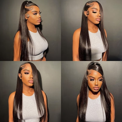 4x4 Lace Closure Straight Human Hair Wig in Natural Black with 12, 22 or 28 Inch Options for Women