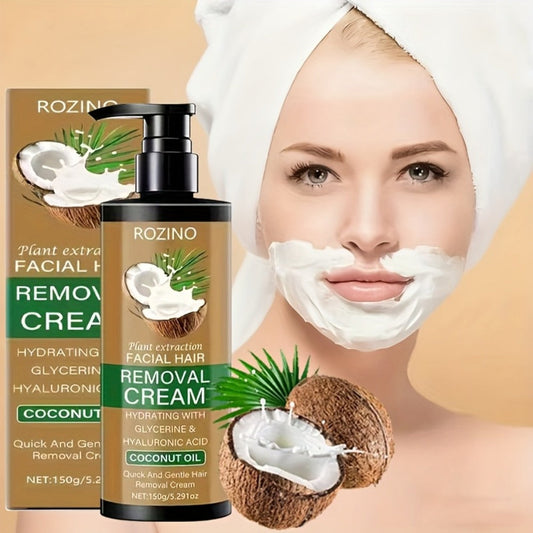 Semi Permanent Hair Removal Cream – Coconut Formula 150g, Use Once for 3-Month Effectiveness, Instant Non-Irritating Smooth & Residue-Free Depilatory for Face, Lips, Armpits, Legs & Private Areas