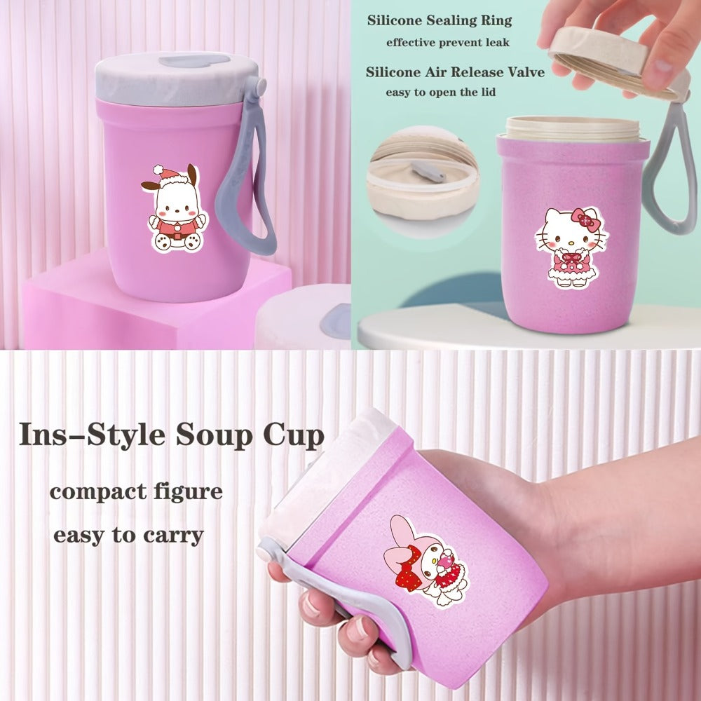 Sanrio Lunch Box Set 53pcs Bento Box with Thermal Bag Breakfast Cup Portable Sealed Compartment Microwave for Work Picnic School