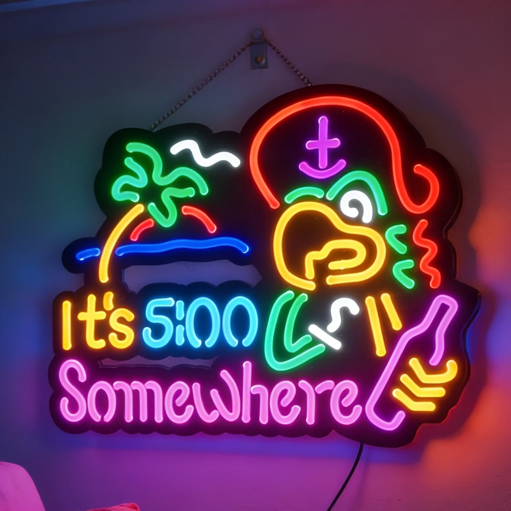 Novelty Five O’Clock Neon-Style Bar Wall Sign with Two Checkout Designs and 16.5 x 12.6-Inch Format