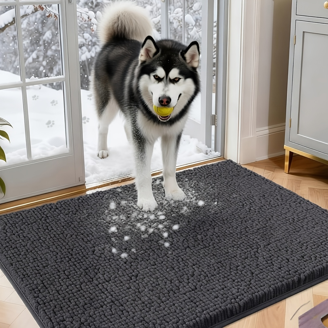 Indoor Door Mat in Chenille, Gingham Dog Paw Entryway Rug in Rectangular or Oval Shapes for Home Entrances