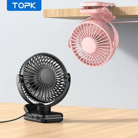 Clip on Fan USB Desk Fan, Brushless Motor Whisper Quiet Portable Mini Fan with Strong Clamp, USB Powered Personal Cooling Fan for Office Bedroom Dorm Stroller, 360° Adjustable, Black Pink