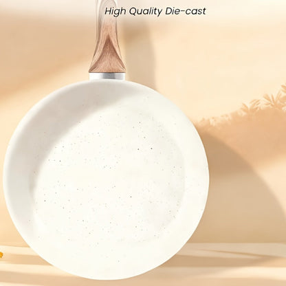 Black or White Nonstick Cookware Set with Frying Pans, Lidded Pots and Wood-Look Handles for Home Kitchens