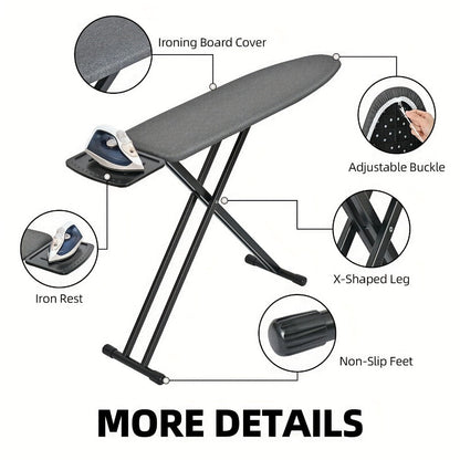 Full Size Ironing Board 43x13 In with Iron Rest, Adjustable Height & Thick Heat-Resistant Padded Cover, Sturdy Anti-Skid Metal Legs, Lightweight Freestanding Iron Board for Home Laundry Room Bedroom