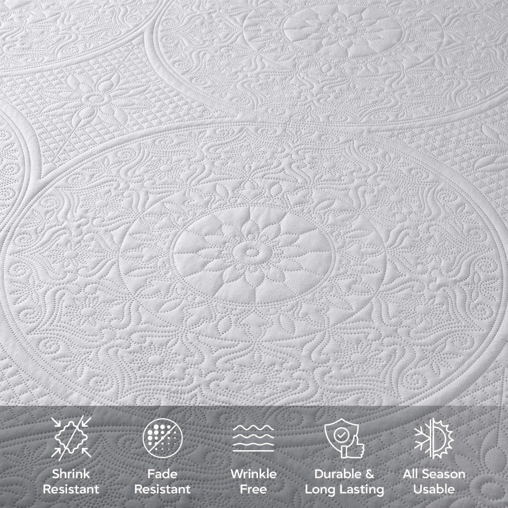 Quilted Bedspread Set 3 Piece – Soft Floral Coverlet with Pillow Shams, Lightweight Breathable Quilt for Bedroom & Guest Room, All Season Bed Cover