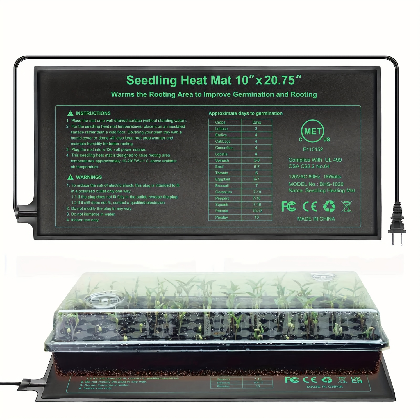 Seedling Heat Mat MET Certified Waterproof | Uniform Heating for Germination Indoor Gardening Greenhouse | Hydroponic Seed Starting Warming Pad M & L Size