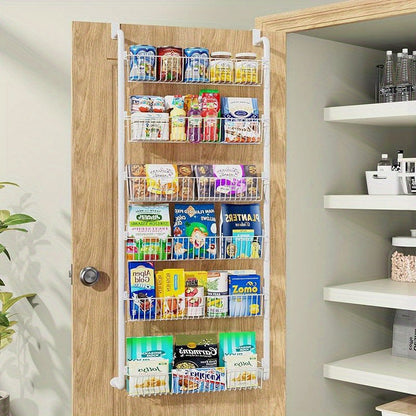 Over the Door Pantry Organizer 6-Tier & 8-Tier Metal Hanging Spice Rack | Back of Door Storage for Kitchen Pantry Laundry Bathroom | Versatile Door Mounted Seasoning Rack in Black & White