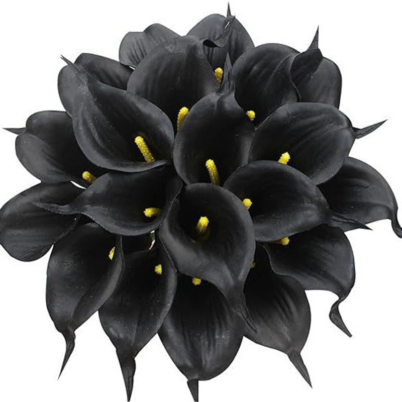 Artificial Calla-Style Flower Bouquet, 20-Piece 13.5-Inch Stem Set in White, Black, Red or Orange