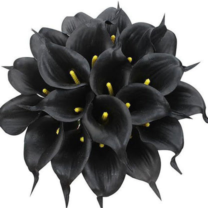 Artificial Calla-Style Flower Bouquet, 20-Piece 13.5-Inch Stem Set in White, Black, Red or Orange