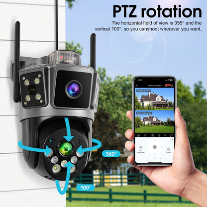 Security Camera Dual-Lens Three-Scene Model with 355 Pan-Tilt, Color Night Vision and SD Support to 256GB