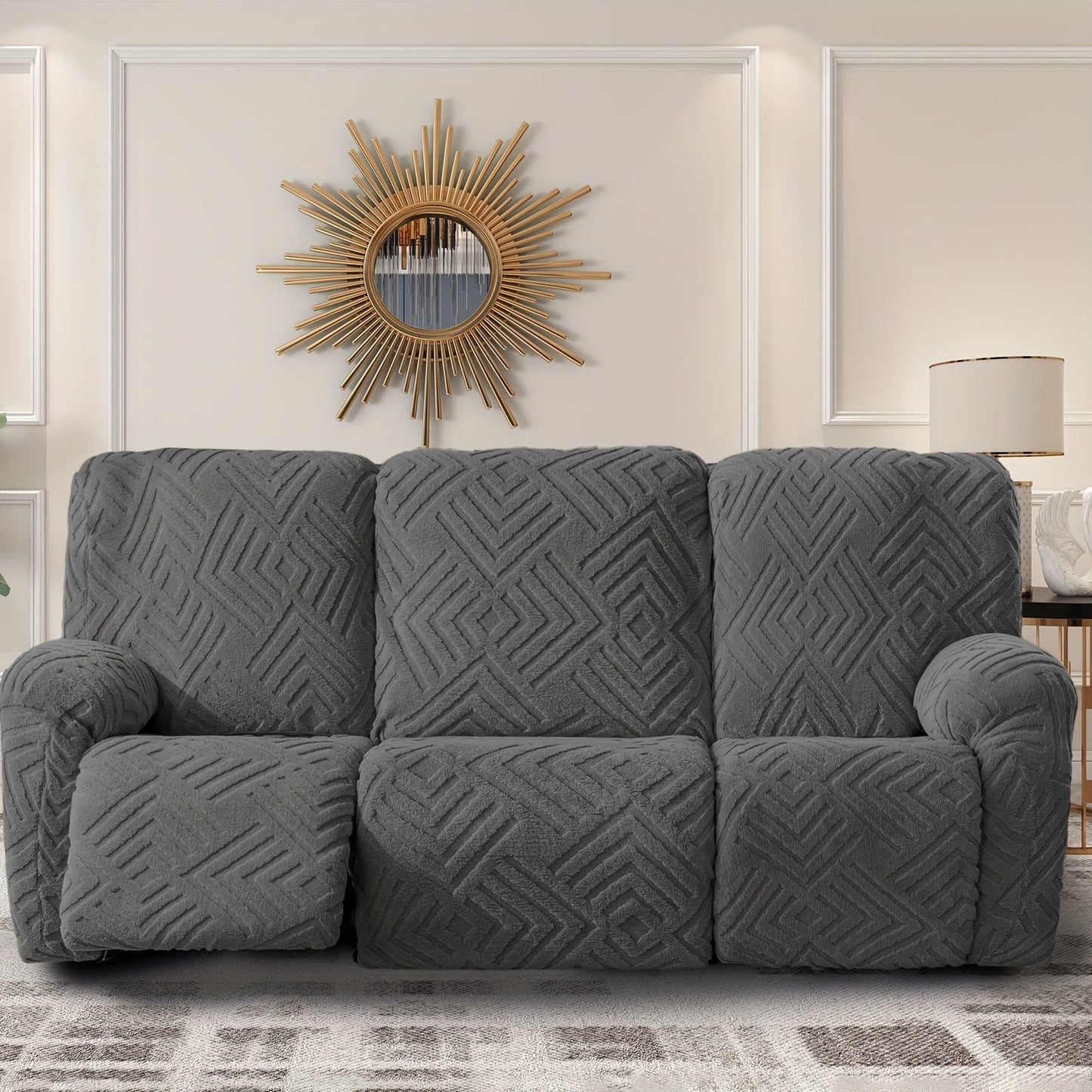 Stretch 3 Seat Sofa Slipcover Elastic Spandex Couch Cover with Pocket Anti-Slip Jacquard Knit Washable Solid Color Sofa Protector for Living Room Office Pet Friendly