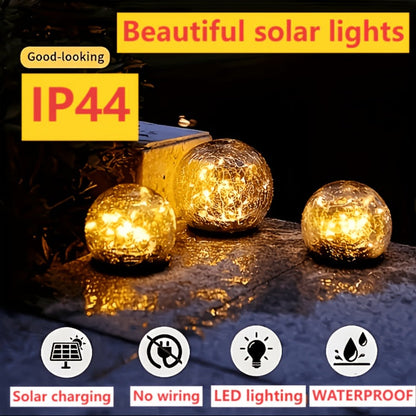 Solar Garden Lights Cracked Glass Globe Stakes, IP44 in 2- or 4-Piece Sets with Warm White LEDs