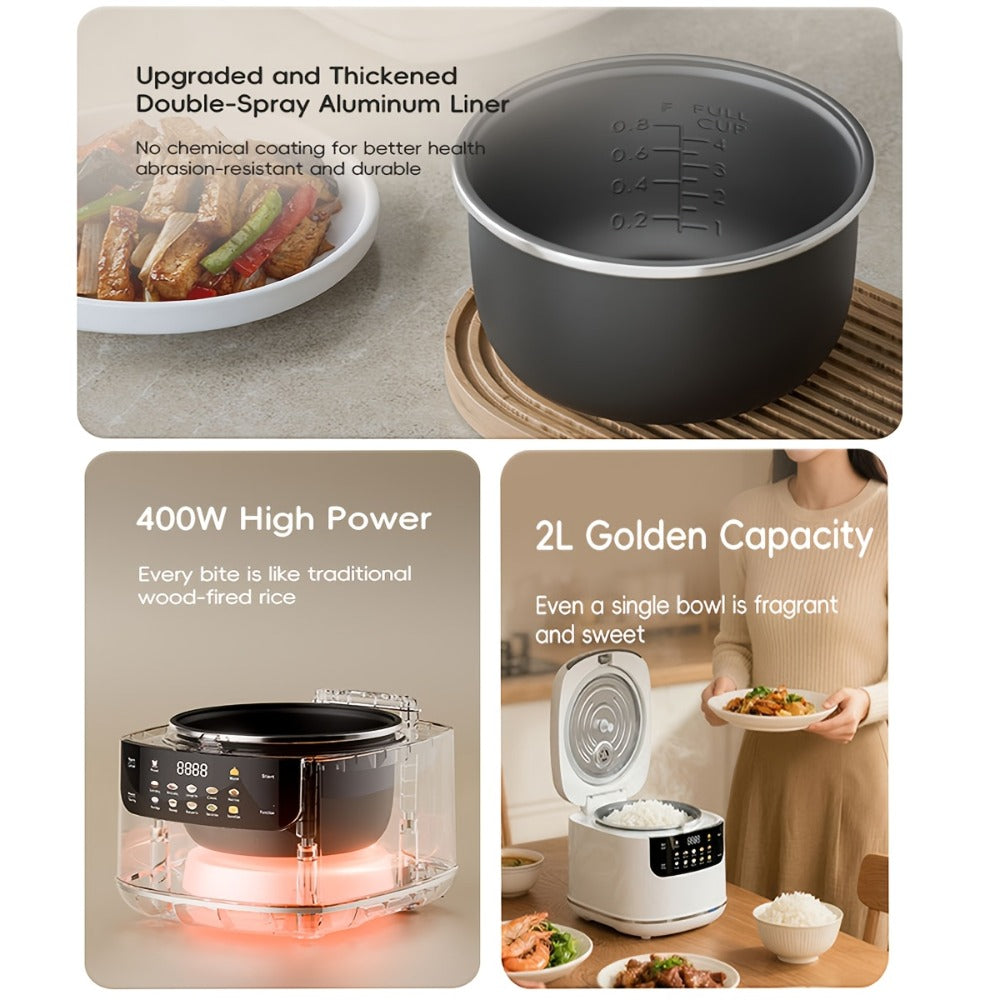 Rice Cooker 2L 4 Cups 10-in-1 Mini Multifunctional Compact Electric Rice Cooker for Rice Soup Stew Oatmeal Cake Steamed Vegetables Perfect for Small Kitchen Dorm Apartment