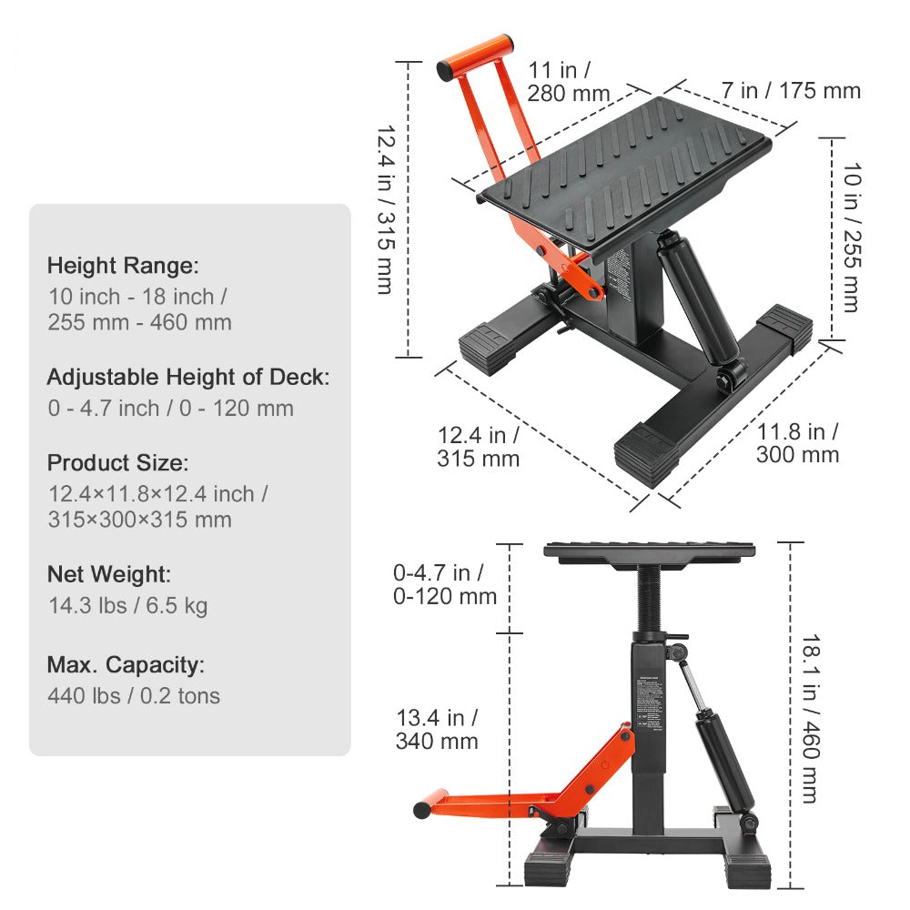 Hydraulic Motorcycle Lift Table 440 LBS Capacity Adjustable Height Repair Stand for Dirt Bike Pit Bike ATV - Smooth Elevation Maintenance Jack