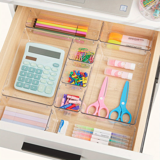 Drawer Storage Organizer Set 60-Piece Clear Plastic Bins in Four Sizes for Desk, Kitchen or Office