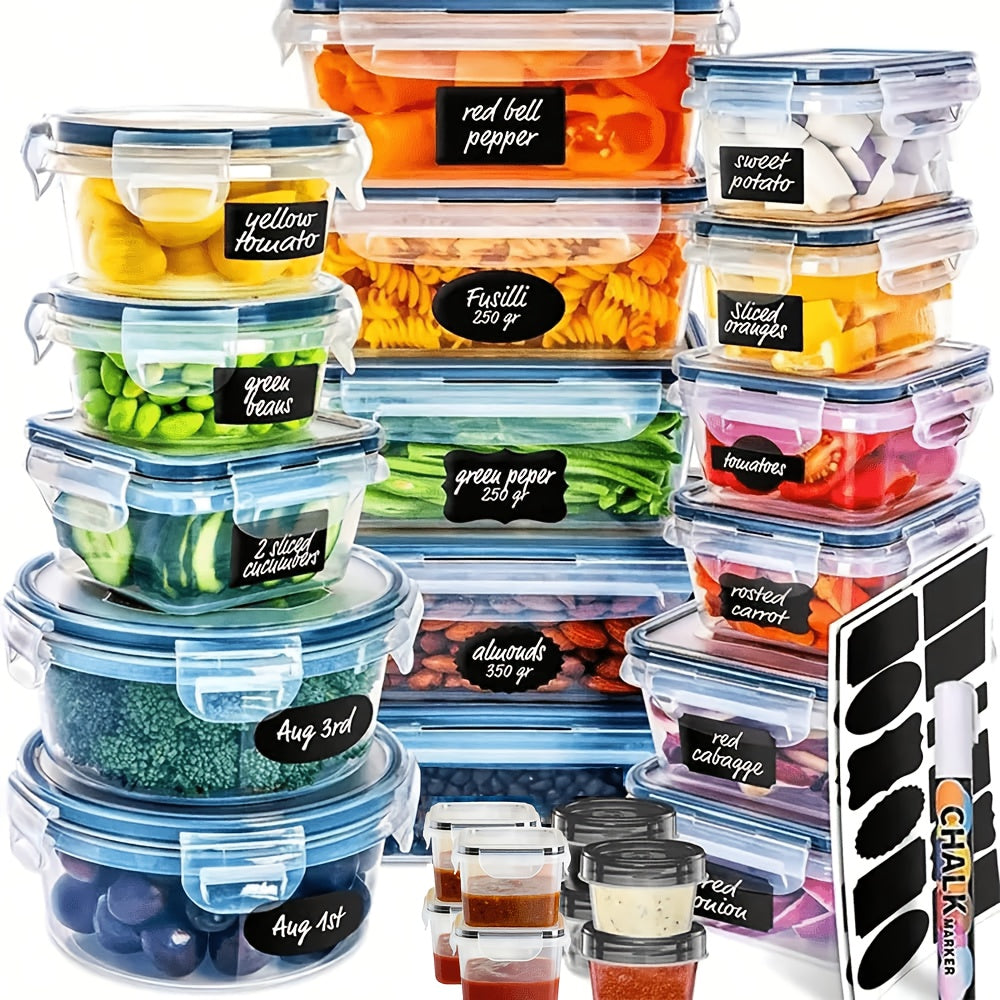 Food Storage Container Set with 12, 20 or 24 Clear Boxes, Locking Lids and Microwave, Dishwasher and Freezer Use