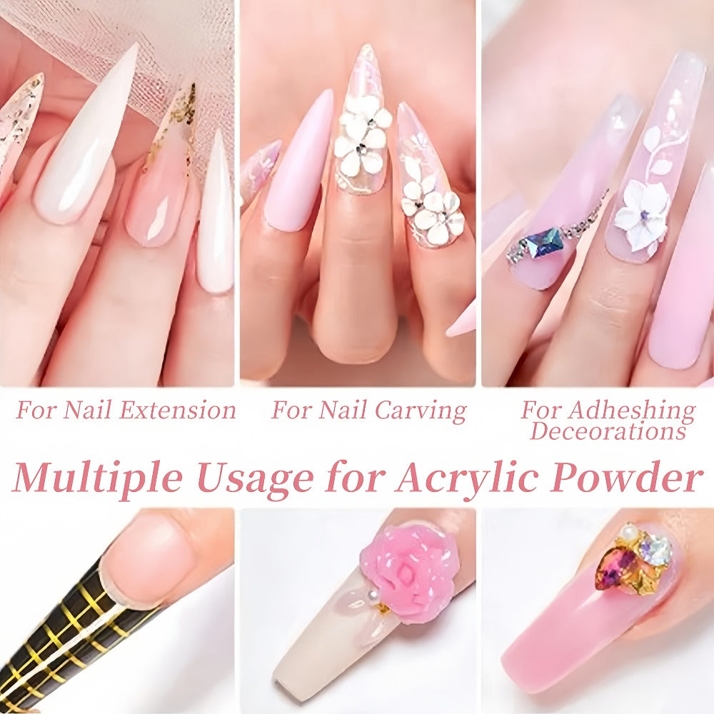 Six-Color Acrylic Nail Powder Set with Six 10g Jars in Light Nude, Pink and White Tones, Set 04