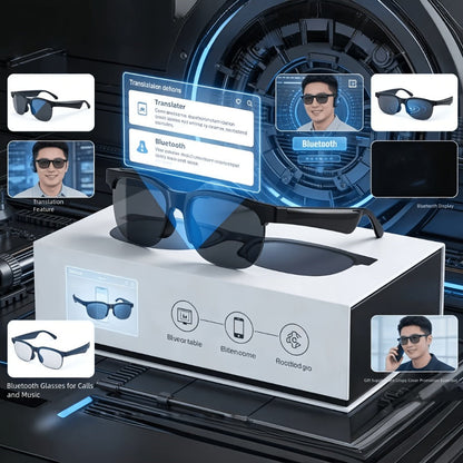 Smart Glasses Translation Eyewear with Photochromic Lenses, Wireless Earphones, Microphone and Rechargeable Battery