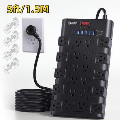 Heavy Duty 28-in-1 Surge Protector Power Strip, 22 AC Outlets & 6 USB Ports (1 USB-C), 5ft Extension Cord, Charging Station for Home Office Tool Room Desk – Overload Protection, 2500W