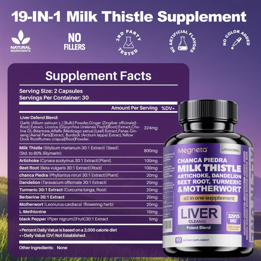 Dietary Supplement Milk Thistle, Turmeric and Dandelion Root Capsules, Source-Labeled 24,000mg Blend