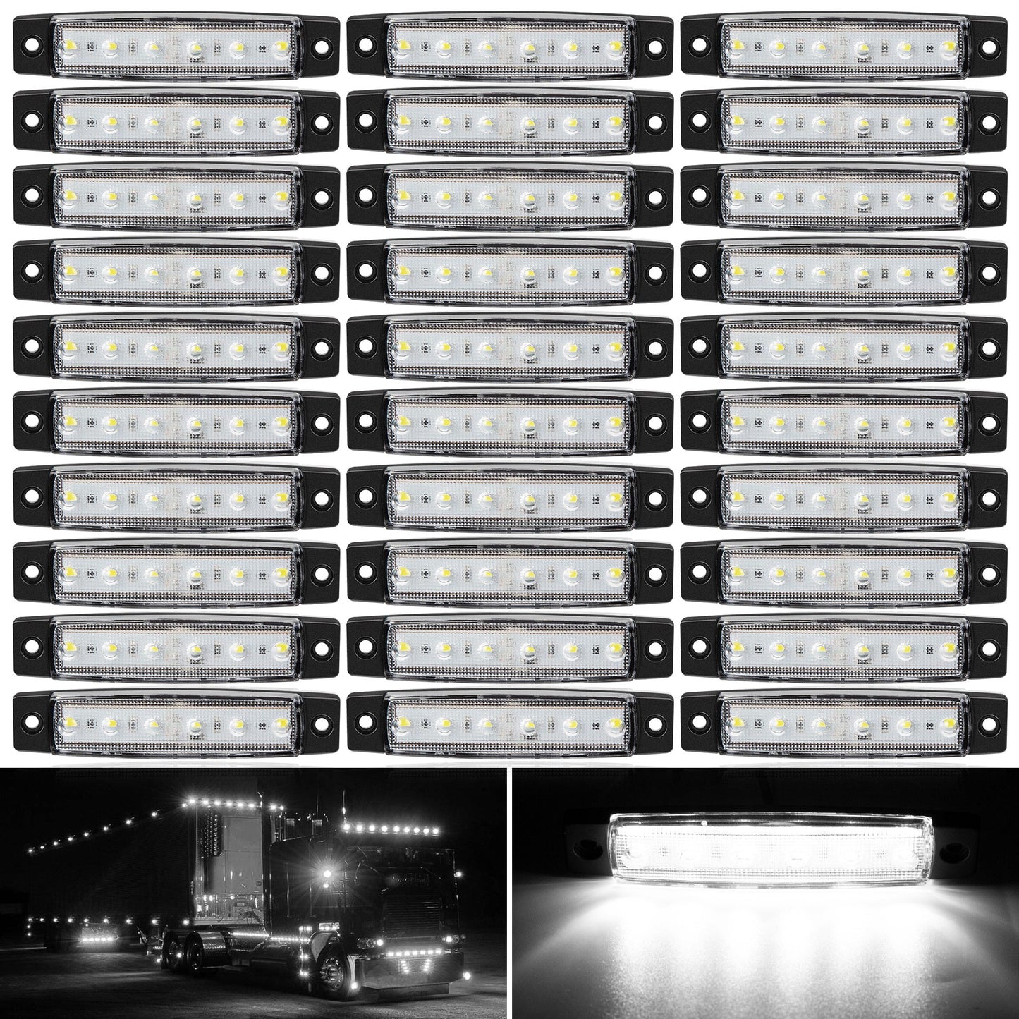 LED Side Marker Lights 30-Pack – 3.8" 6-LED Indicator Lamps for Car, Truck, Trailer & Bus, 12V Multi-Color