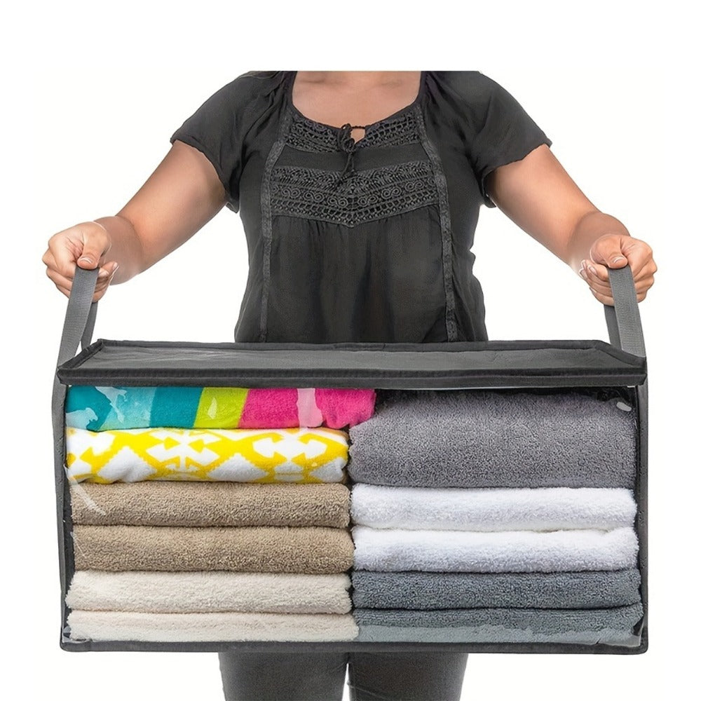 Storage Bag Set, 3-Piece Gray Foldable Closet Organizers with Clear Front Windows, Zipper Closures and Carry Handles