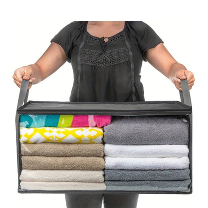 Storage Bag Set, 3-Piece Gray Foldable Closet Organizers with Clear Front Windows, Zipper Closures and Carry Handles