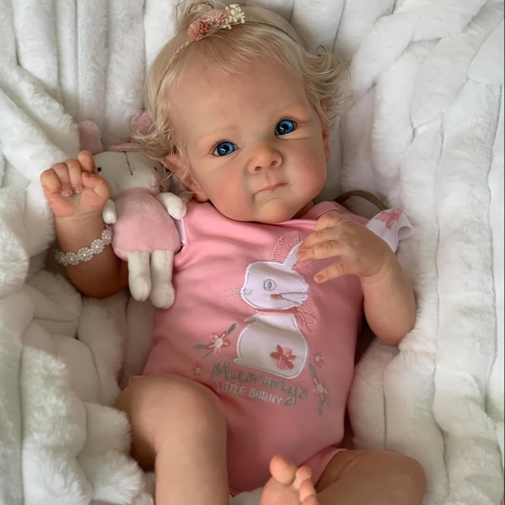 Reborn Doll, 22-Inch Full-Vinyl Open-Eye Figure with Hand-Rooted Hair and Pink Clothing Set