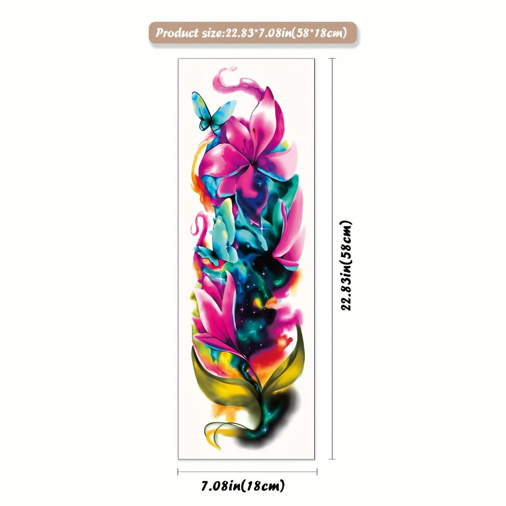 Temporary Tattoos, 46-Sheet Colorful Floral, Geometric, Portrait and Ink-Painting Style Body Art Set
