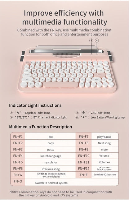 Retro Wireless Keyboard AJAZZ AF84 2.4G Dual-Mode – 84 Keys, Type-C Charging, Built-In Phone Stand, Classic Vintage Design for PC, Mac, Laptop & Tablet | Yellow