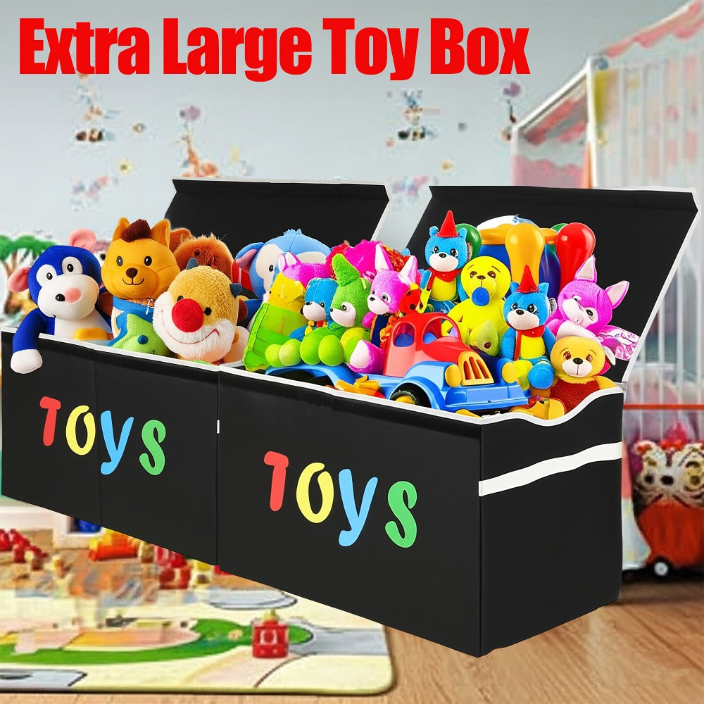 Collapsible Toy Storage Box with Lid, Side Handles and Two- or Four-Grid Divider Options for Playrooms