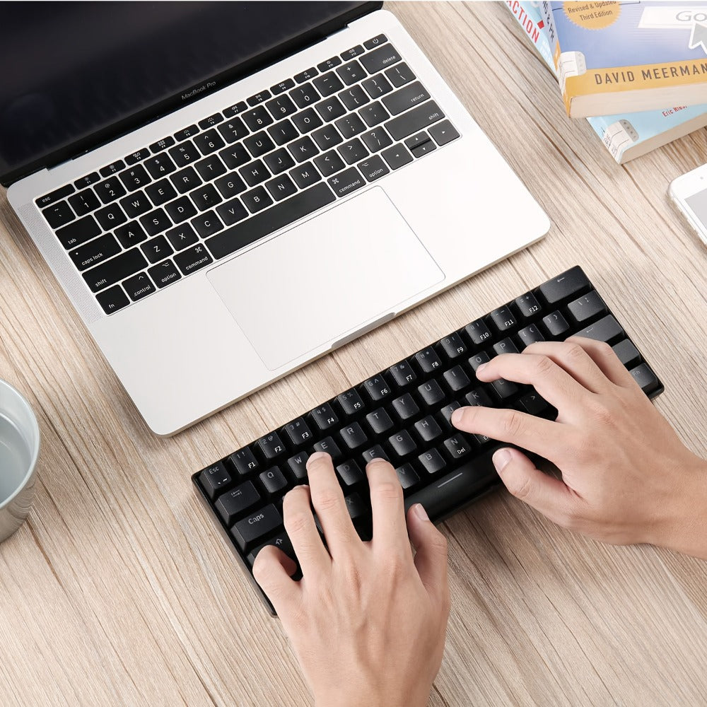 Hot Swappable Mechanical Keyboard 60% RGB Backlit 61 Keys – Customize Red or Cyan Switches, Ultra-Compact Wired Tenkeyless Design for PC, Laptop & Mac | No Solder Switch Change | Black & White