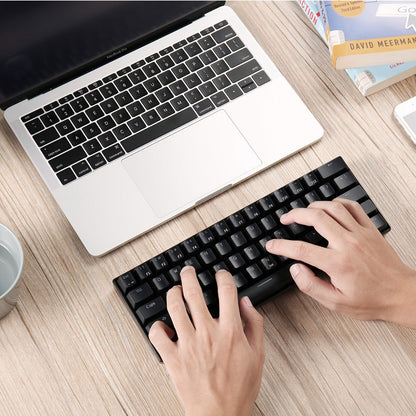 Hot Swappable Mechanical Keyboard 60% RGB Backlit 61 Keys – Customize Red or Cyan Switches, Ultra-Compact Wired Tenkeyless Design for PC, Laptop & Mac | No Solder Switch Change | Black & White