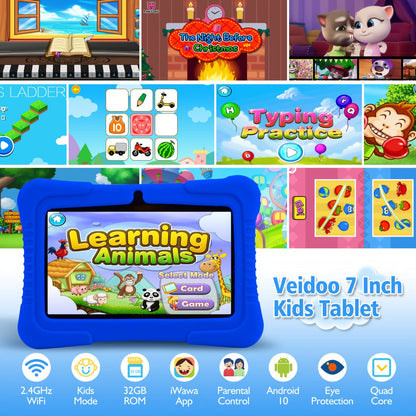 Kids Tablet 7 Inch with Android, 2GB RAM, 16GB or 32GB Built-In Storage, Parental Controls and Silicone Case