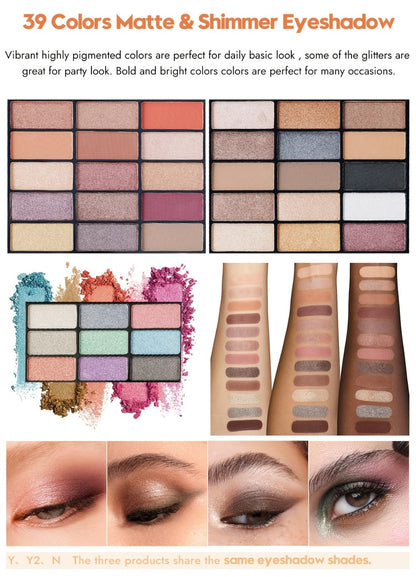Makeup Kit 58-Color Black Mirror Case with Sliding Trays for Face, Eye and Lip Cosmetics plus Application Tools