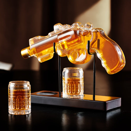 Pistol Whiskey Decanter Set with 2 Shot Glasses – Cool Liquor Dispenser Gift for Him, Husband, Dad | Unique Birthday & Anniversary Bar Gift